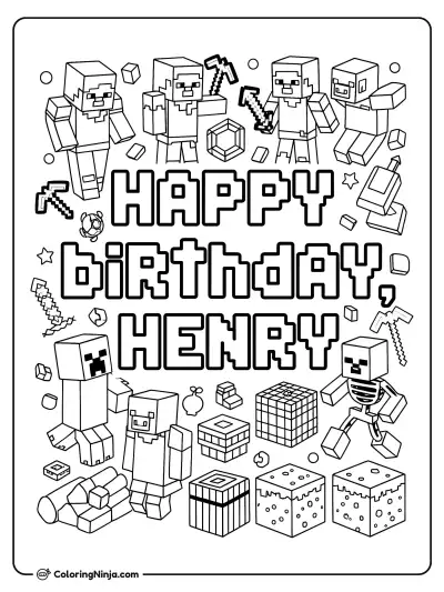 Minecraft Birthday Card for Henry Coloring Page