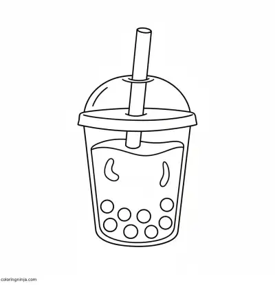 A coloring page of boba tea