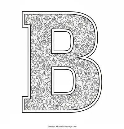 Bold Blocky Letter B Decorated with Tiny Flowers Coloring Page