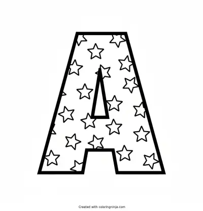 Bold Blocky Letter A Decorated with Small Stars Coloring Page