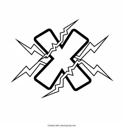A coloring page of Bold graffiti-style letter X with lightning bolts