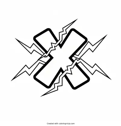 Bold Graffiti-style Letter X with Lightning Bolts Coloring Page