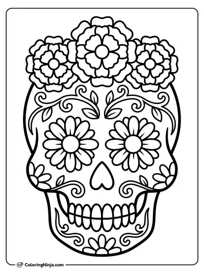 Simple Daisy Sugar Skull Coloring Page