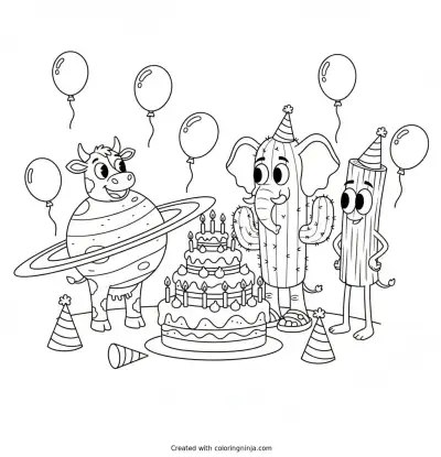 Brainrot Characters Birthday Party Coloring Page