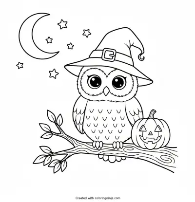 Búho Con Sombrero De Bruja Coloring Page