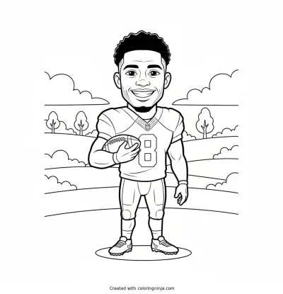 Caleb Williams Friendly Cartoon Football Coloring Page