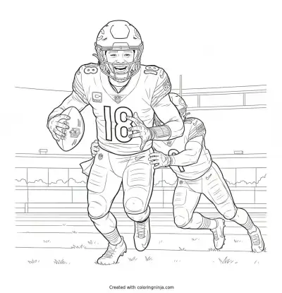 Caleb Williams Scrambling Action Coloring Page