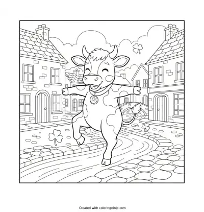 A Calf Dancing in an Irish Town Coloring Page