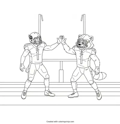 Cam Ward Celebrates With Mascot Coloring Page