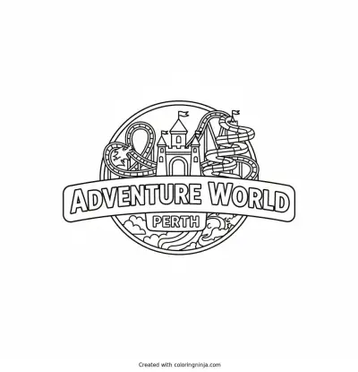 A coloring page of Can you create me one for the Adventure World Perth Logo?