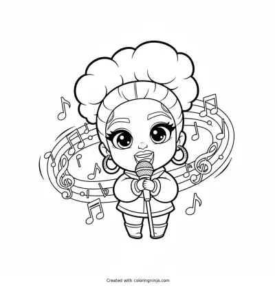 Cardi B Cute Chibi Musician Coloring Page
