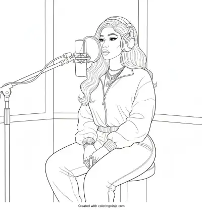 Cardi B In Music Studio Coloring Page