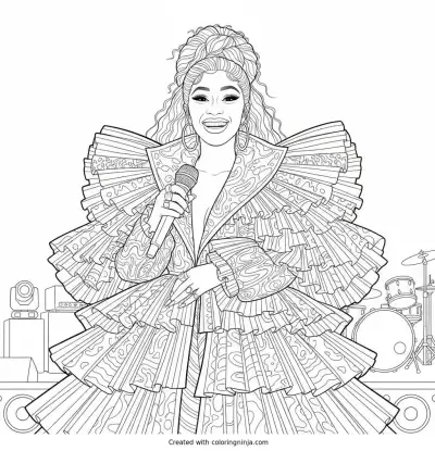 Cardi B Performing On Stage Coloring Page