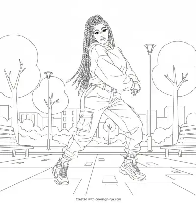 Cardi B Urban Streetwear Style Coloring Page