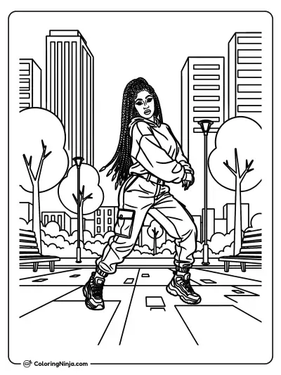 Cardi B Urban Streetwear Style Coloring Page