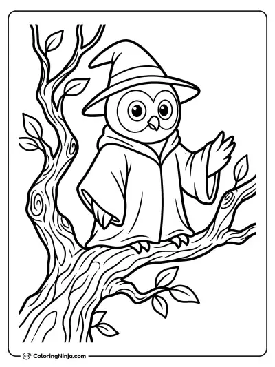 Wise Owl on Halloween Night Coloring Page