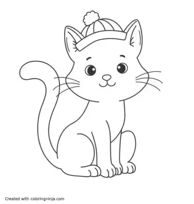 A coloring page of a cat with a hat