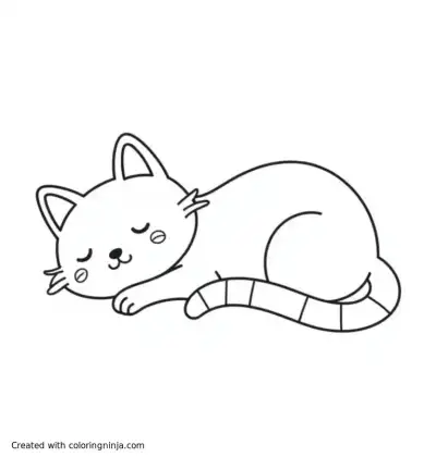 A coloring page of cat lying down to sleep