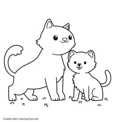 A coloring page of cats and dogs