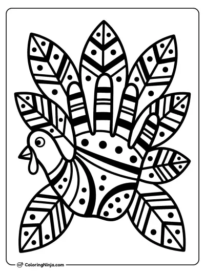 Patterned Handprint Feather Turkey Coloring Page