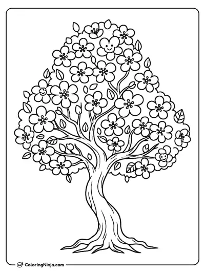 Japanese Cherry Blossom Trees Coloring Page