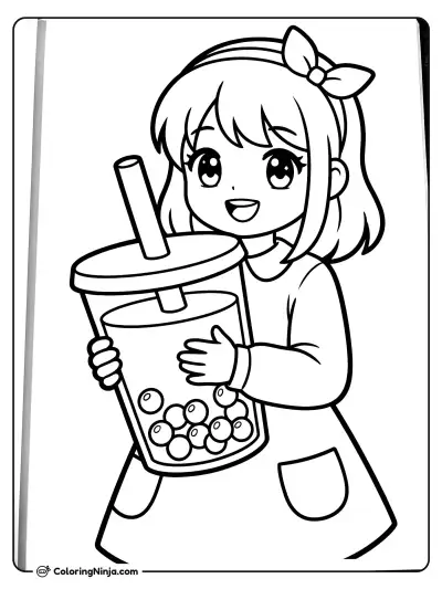 Cute Anime Boba Tea Time Coloring Page