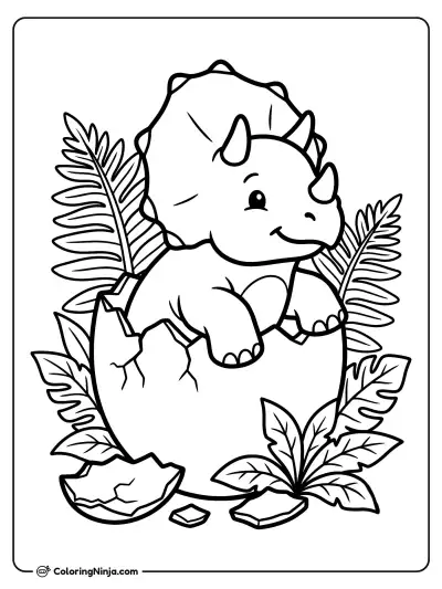 Baby Triceratops Hatching From Egg Coloring Page