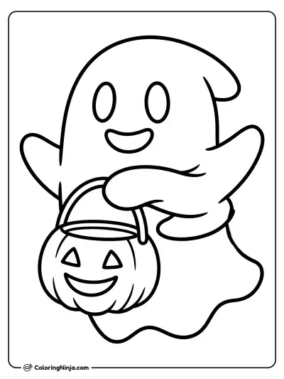 Friendly Ghost Trick or Treating Coloring Page