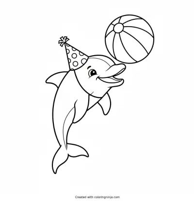 Playful Dolphin with Beach Ball Coloring Page