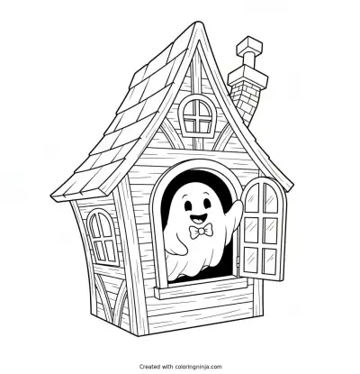 Friendly Ghost in the Window Coloring Page
