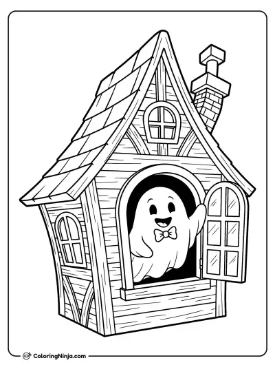 Friendly Ghost in the Window Coloring Page