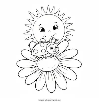 Little Ladybug on a Flower Coloring Page