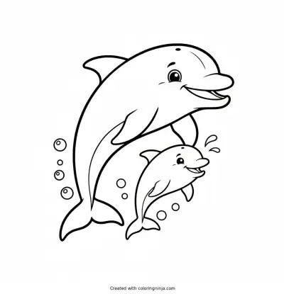 Mom And Baby Dolphin Coloring Page