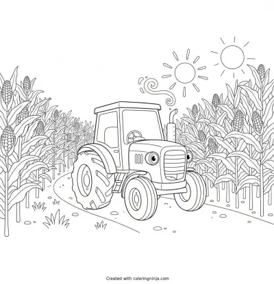 Bright Tractor on the Farm Coloring Page