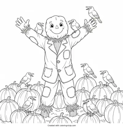Happy Scarecrow in the Patch Coloring Page