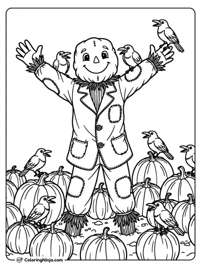 Happy Scarecrow in the Patch Coloring Page