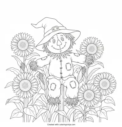 The Friendly Harvest Scarecrow Coloring Page