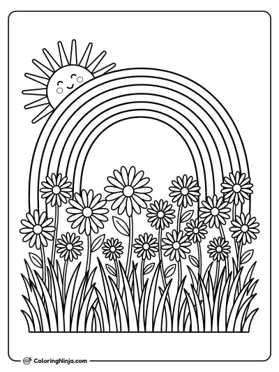 Arcoíris y sol en el prado