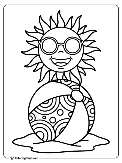 Sol sonriente y pelota de playa