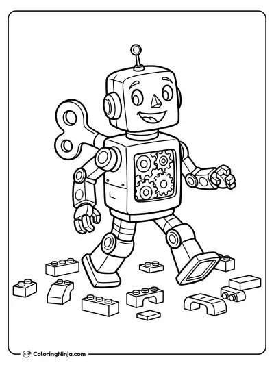 Friendly Wind Up Robot Coloring Page
