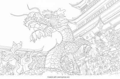 A coloring page of chinese new year
