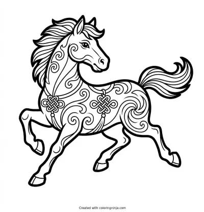 A coloring page of Chinese year of the horse