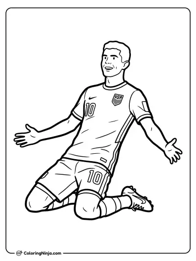 Christian Pulisic Goal Celebration Slide Coloring Page