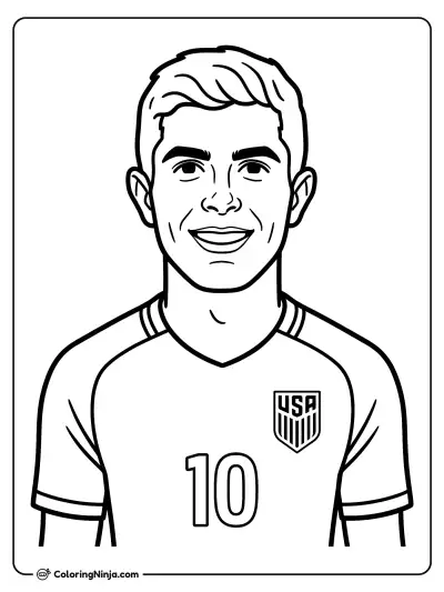 Christian Pulisic Portrait in USA Jersey Coloring Page