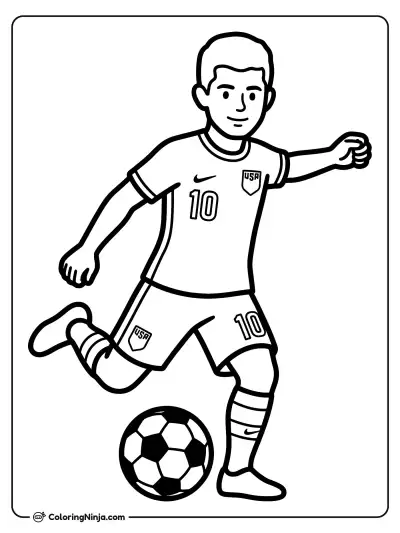 Christian Pulisic Striking the Soccer Ball Coloring Page