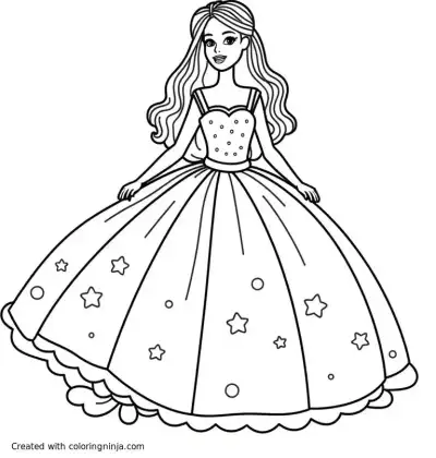 A coloring page of christmas barbie with dresses

