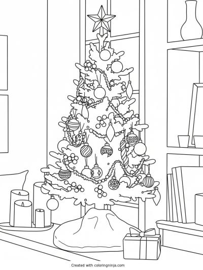 A coloring page of christmas tree