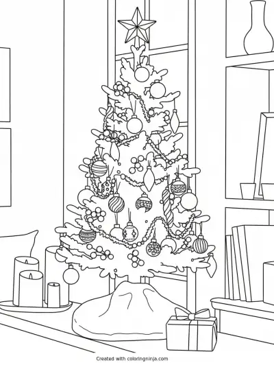 A coloring page of christmas tree
