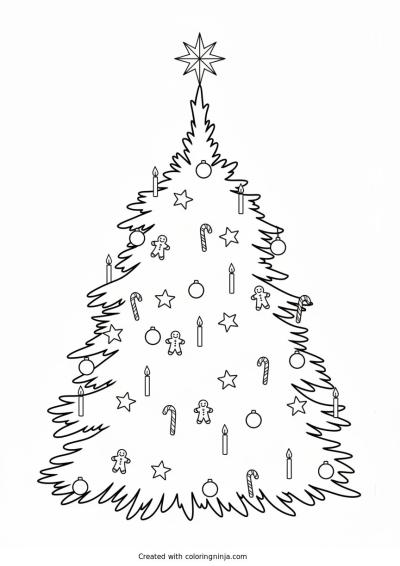 A coloring page of christmas tree