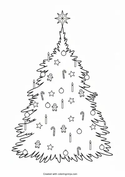A coloring page of christmas tree
